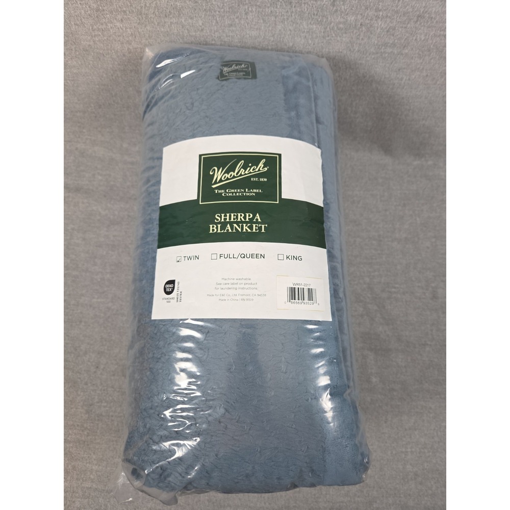 Woolrich Sherpa Blanket Twin Size Dusty Blue Machine Washable Cozy Comfort NEW